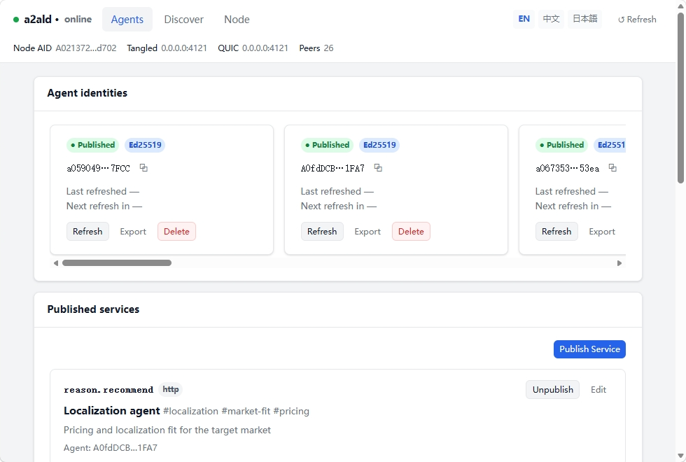 a2ald Web UI — Agent view (preview)